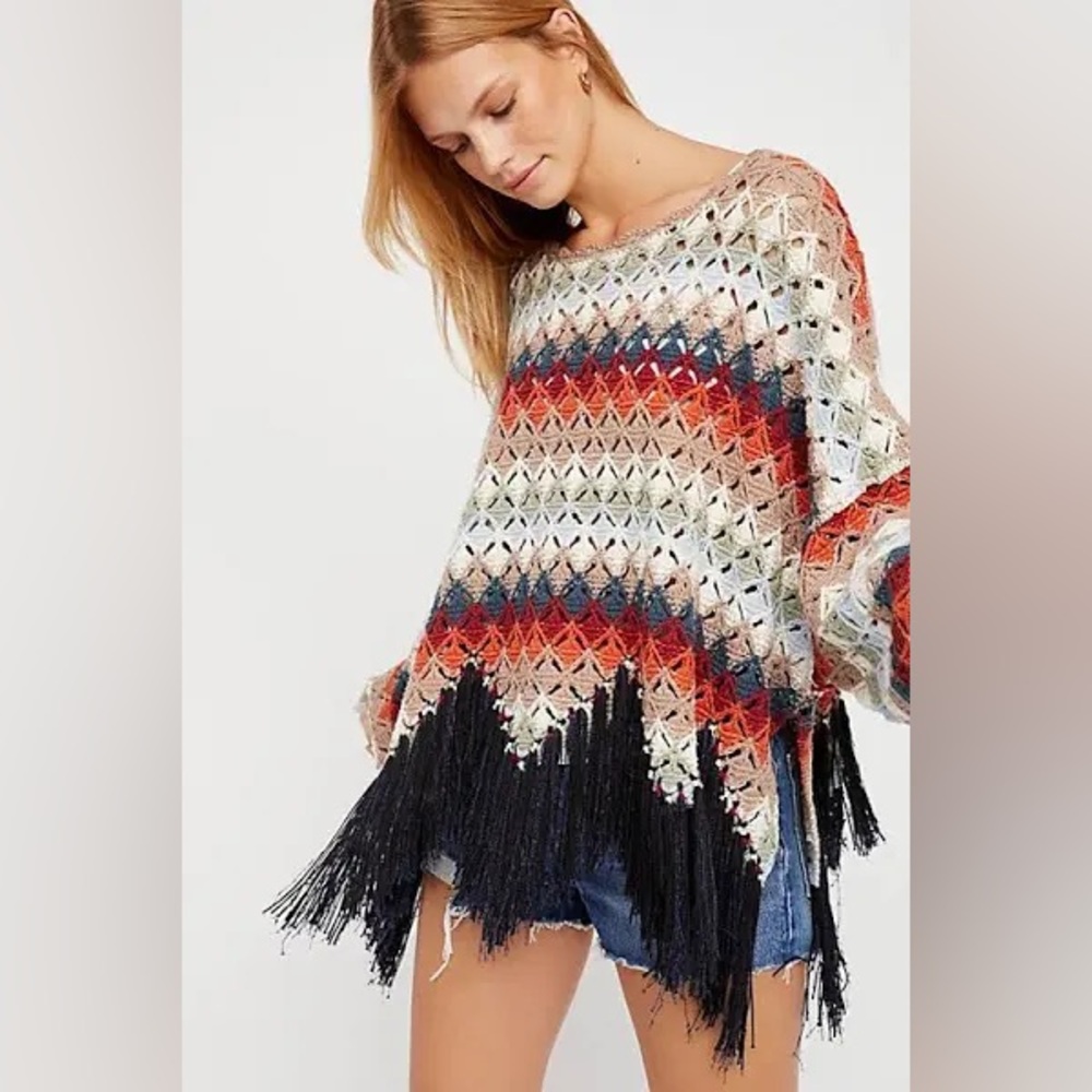 Free People Nadia’s Poncho In Neutral Combo Size M/L